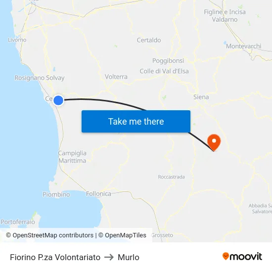 Fiorino P.za Volontariato to Murlo map