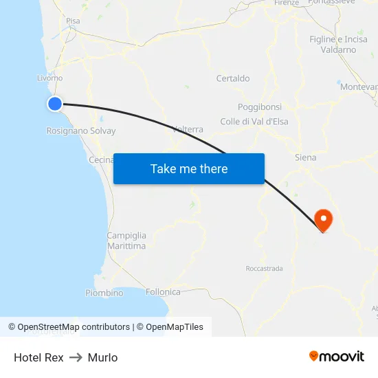Hotel Rex to Murlo map