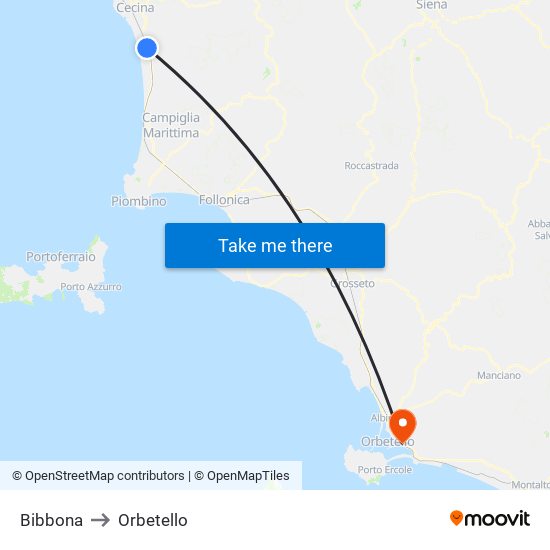 Bibbona to Orbetello map
