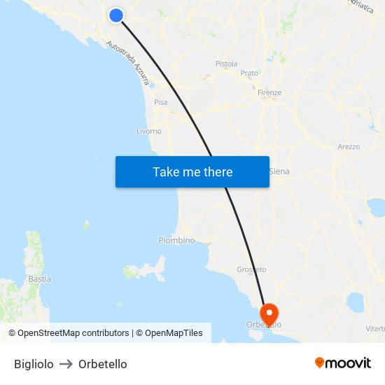 Bigliolo to Orbetello map