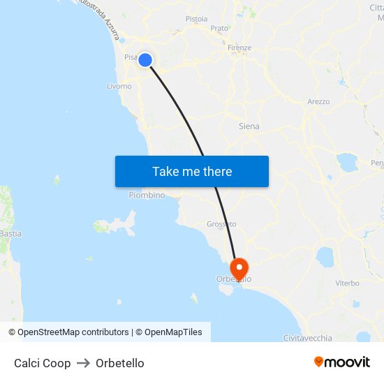 Calci Coop to Orbetello map