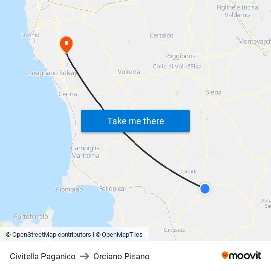 Civitella Paganico to Orciano Pisano map