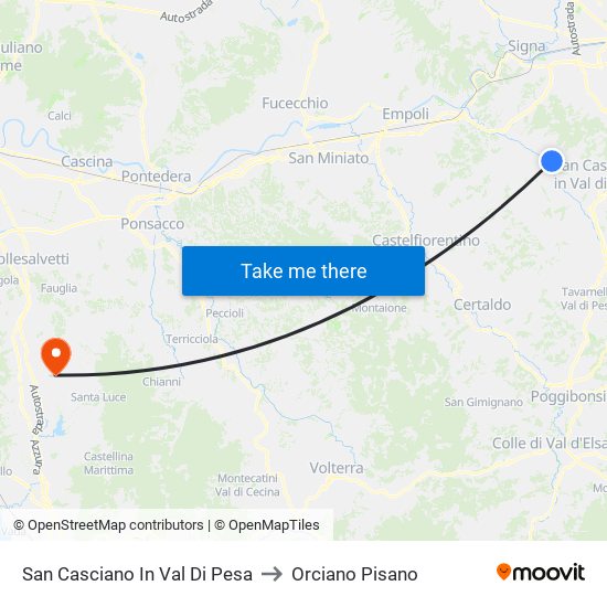 San Casciano In Val Di Pesa to Orciano Pisano map