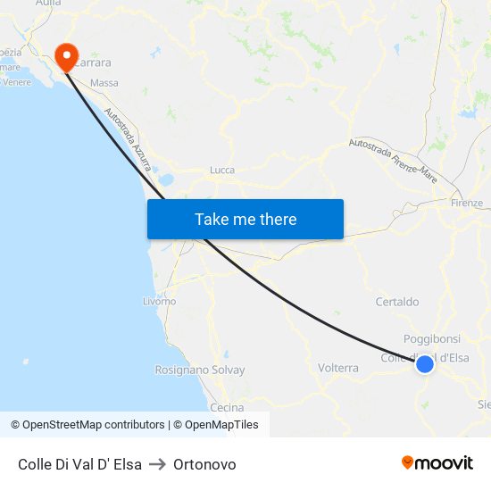 Colle Di Val D' Elsa to Ortonovo map