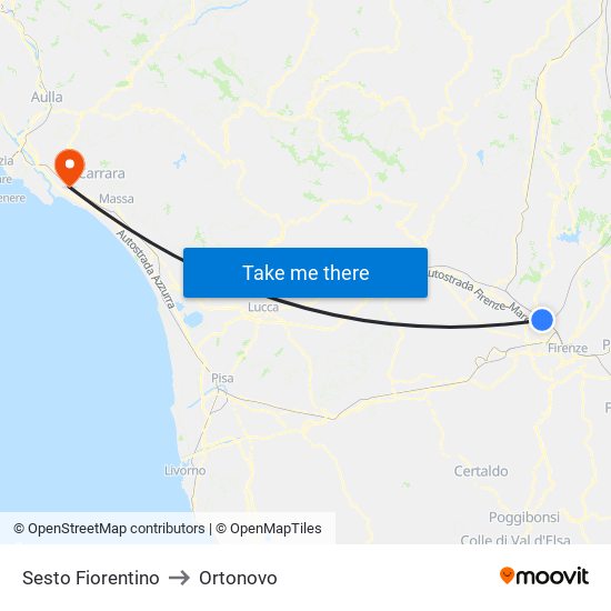 Sesto Fiorentino to Ortonovo map