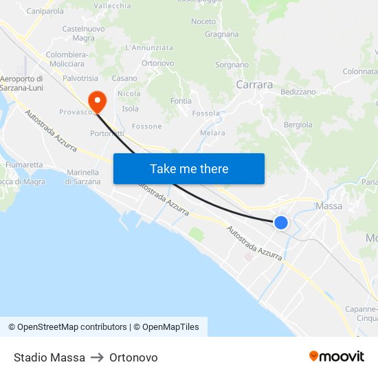 Stadio Massa to Ortonovo map