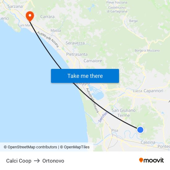 Calci Coop to Ortonovo map