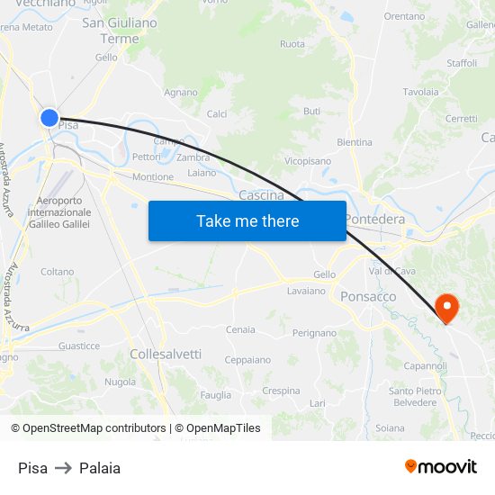 Pisa to Palaia map