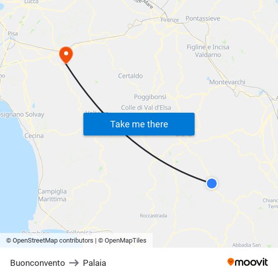 Buonconvento to Palaia map