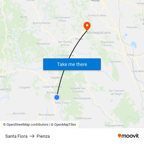 Santa Fiora to Pienza map