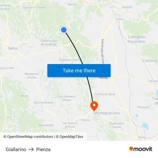 Giallarino to Pienza map