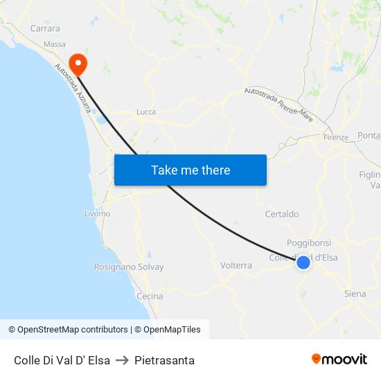 Colle Di Val D' Elsa to Pietrasanta map