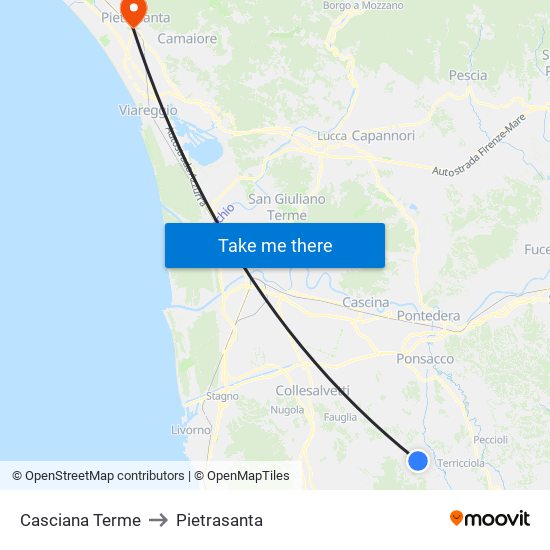 Casciana Terme to Pietrasanta map