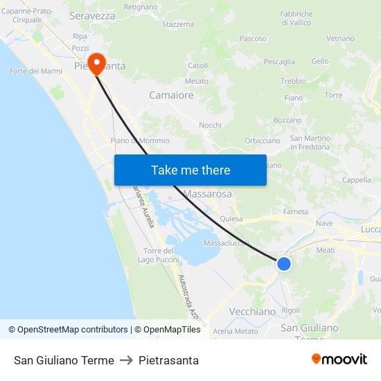 San Giuliano Terme to Pietrasanta map