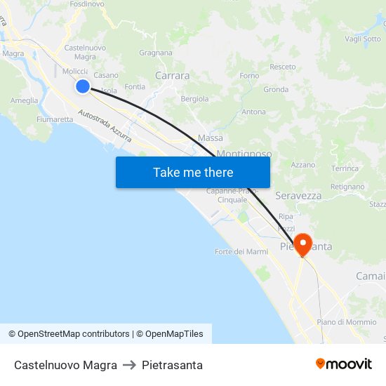 Castelnuovo Magra to Pietrasanta map