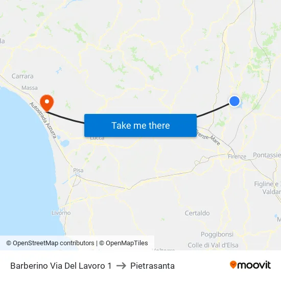 Via Del Lavoro 1 - Barberino to Pietrasanta map