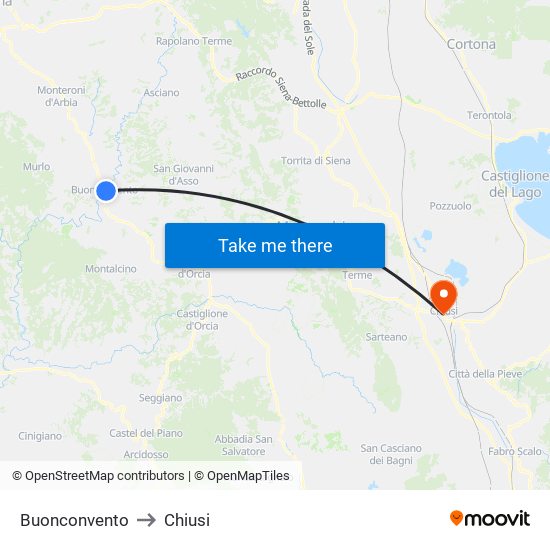 Buonconvento to Chiusi map