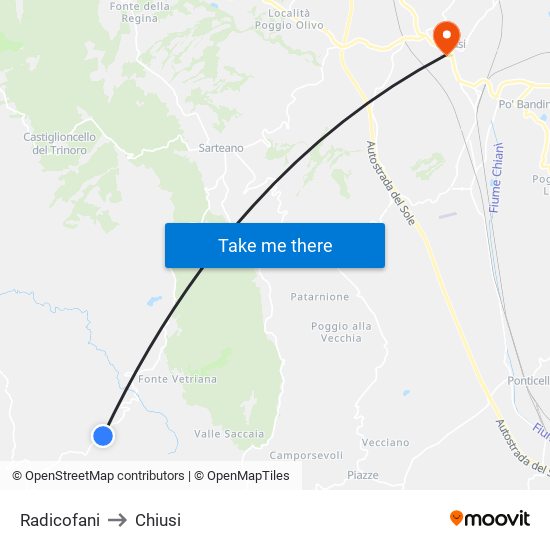 Radicofani to Chiusi map