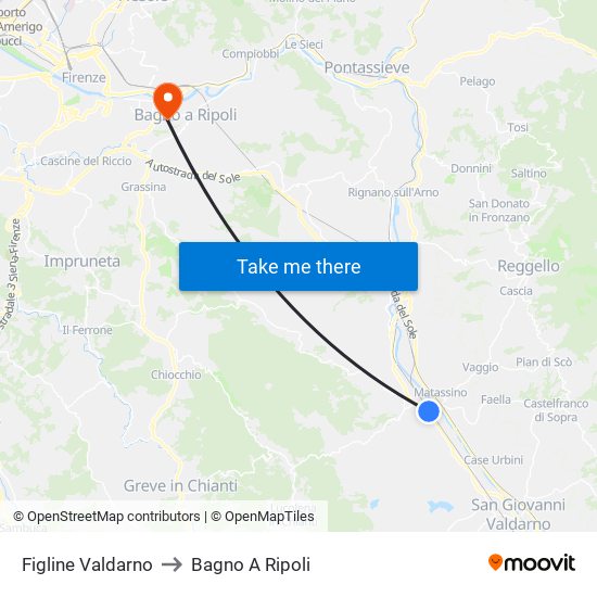 Figline Valdarno to Bagno A Ripoli map