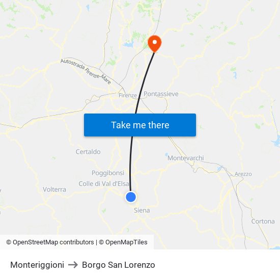 Monteriggioni to Borgo San Lorenzo map