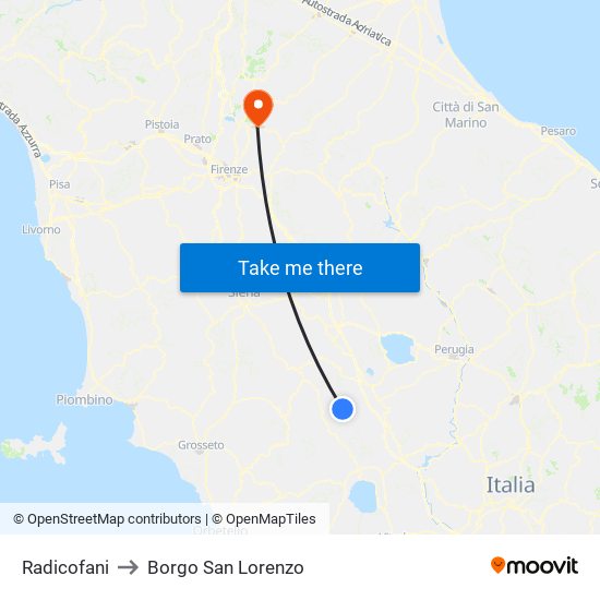 Radicofani to Borgo San Lorenzo map