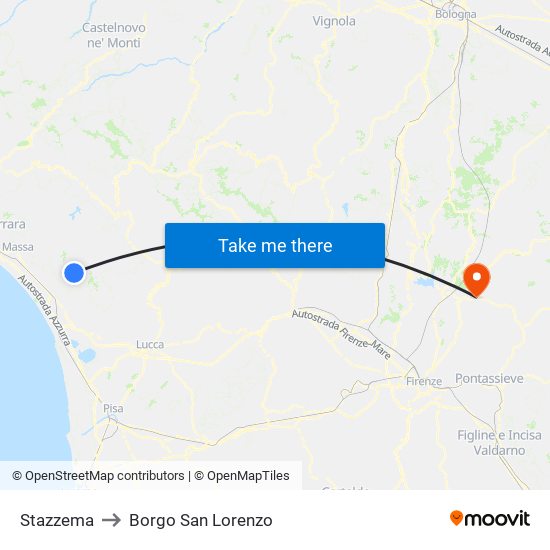 Stazzema to Borgo San Lorenzo map