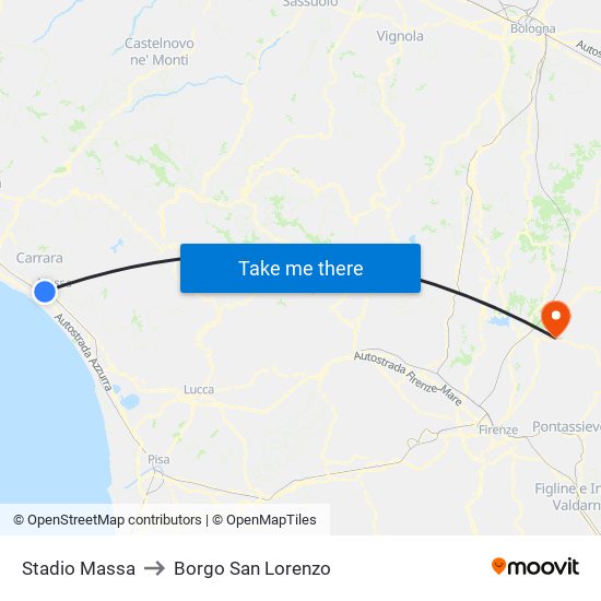 Stadio Massa to Borgo San Lorenzo map