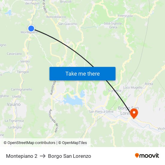 Montepiano 2 to Borgo San Lorenzo map