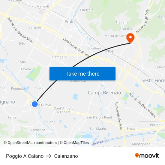 Poggio A Caiano to Calenzano map