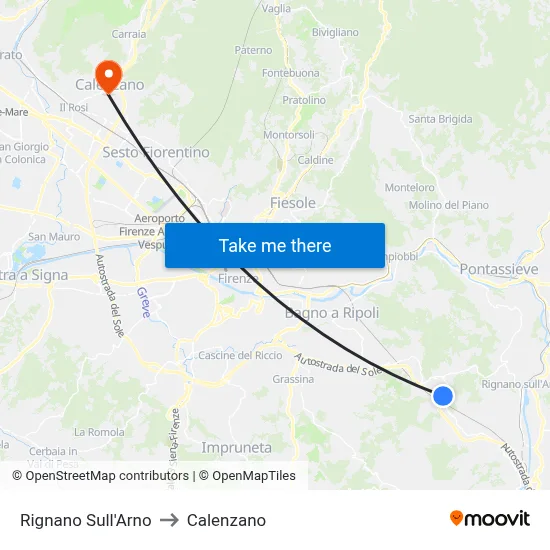 Rignano Sull'Arno to Calenzano map
