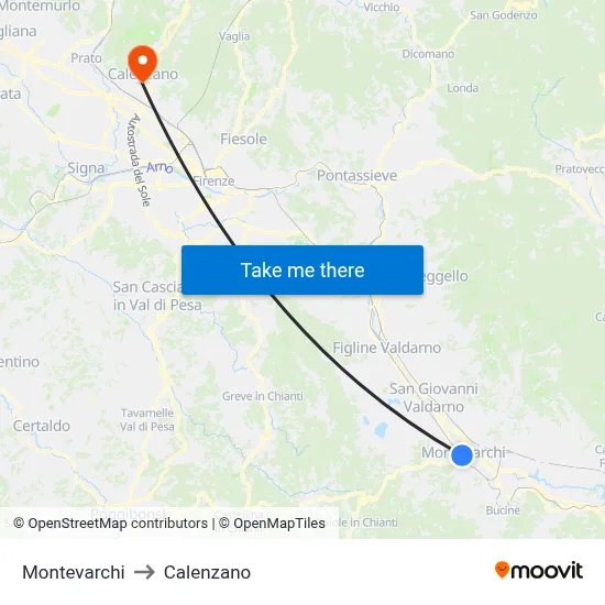 Montevarchi to Calenzano map