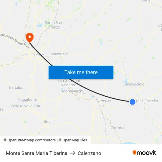 Monte Santa Maria Tiberina to Calenzano map