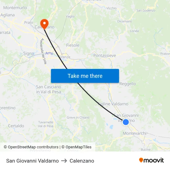 San Giovanni Valdarno to Calenzano map