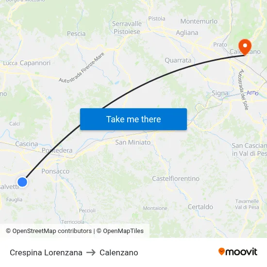 Crespina Lorenzana to Calenzano map