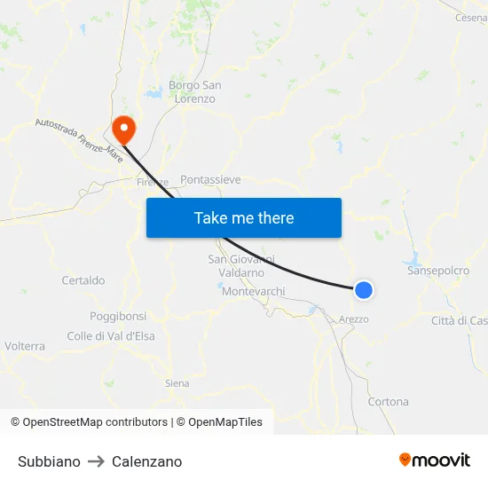 Subbiano to Calenzano map