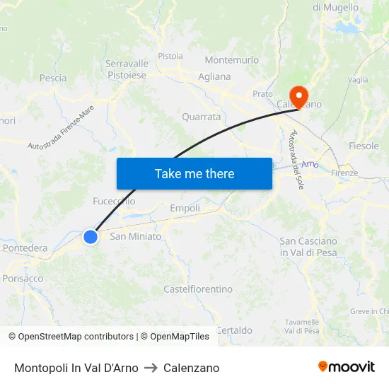 Montopoli In Val D'Arno to Calenzano map