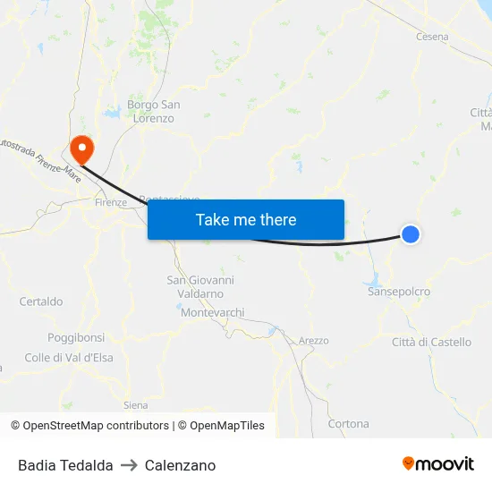 Badia Tedalda to Calenzano map