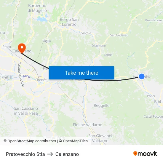 Pratovecchio Stia to Calenzano map
