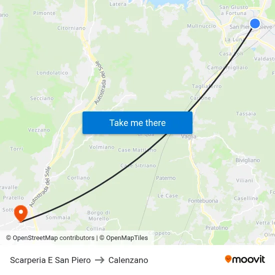 Scarperia and San Piero to Calenzano map