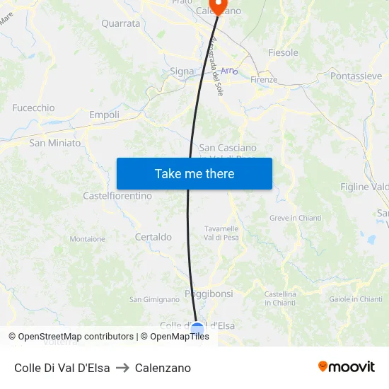 Colle Di Val D'Elsa to Calenzano map