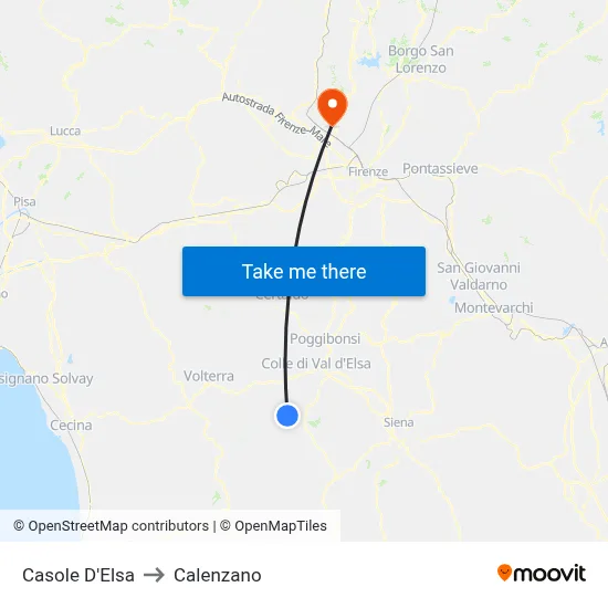 Casole D'Elsa to Calenzano map