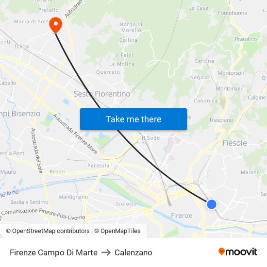 Firenze Campo Di Marte to Calenzano map