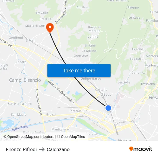 Firenze Rifredi to Calenzano map