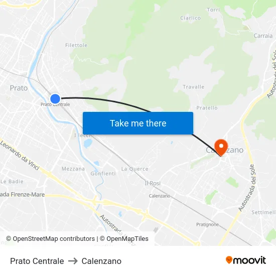 Prato Centrale to Calenzano map