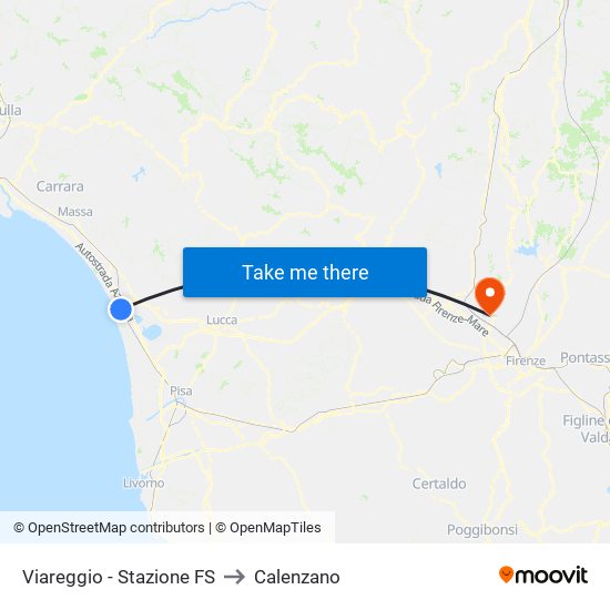 Viareggio Stazione FS to Calenzano map