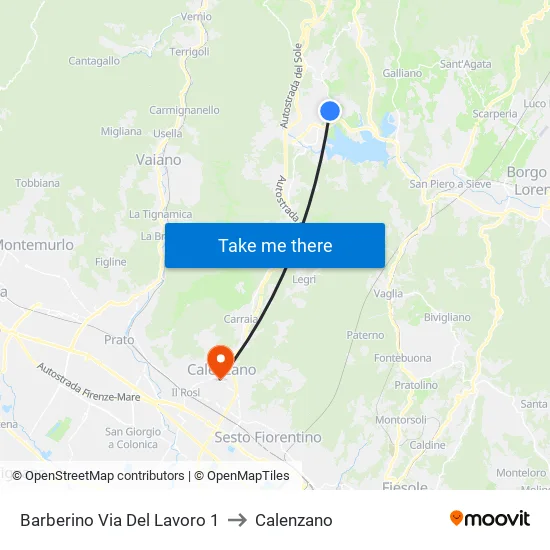 Barberino Via Del Lavoro 1 to Calenzano map