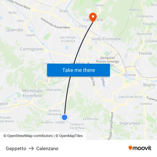 Geppetto to Calenzano map