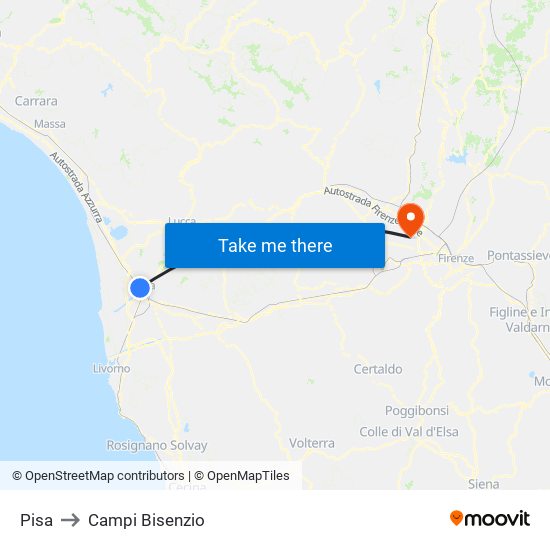 Pisa to Campi Bisenzio map