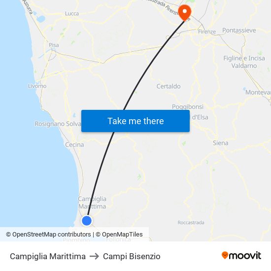 Campiglia Marittima to Campi Bisenzio map
