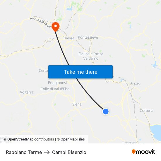 Rapolano Terme to Campi Bisenzio map